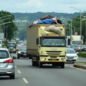 caminhão com carga excedente na Via Dutra
