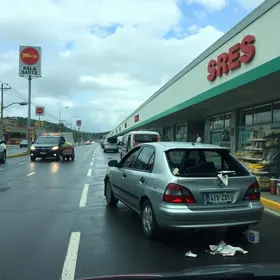carro atravessa grade de supermercado em São José dos Campos